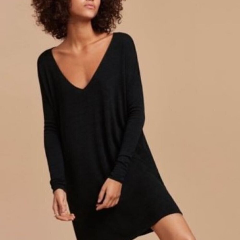 NWT Wilfred Free Aritzia Gail purple V-neck Jersey Long Sleeve Tunic Dress XXS
